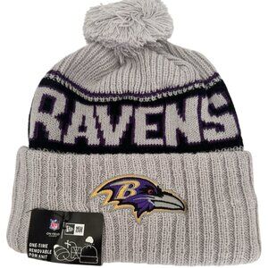 New Era NFL Ravens Removeable Pom Fully Lined Knit Beanie Football Athleisure